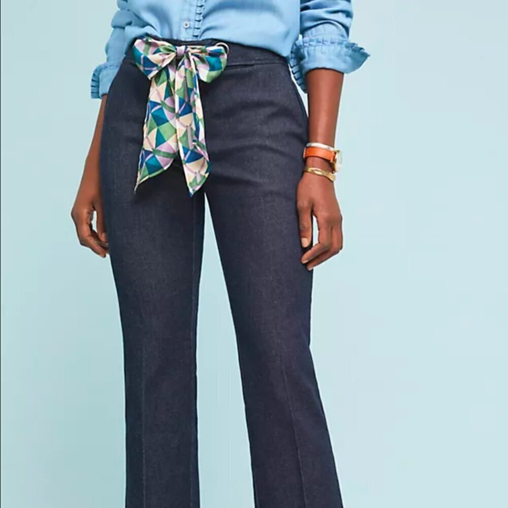 Anthropologie Essential Crop Flare Jeans With Scarf Tie Size 0 Dark Wash